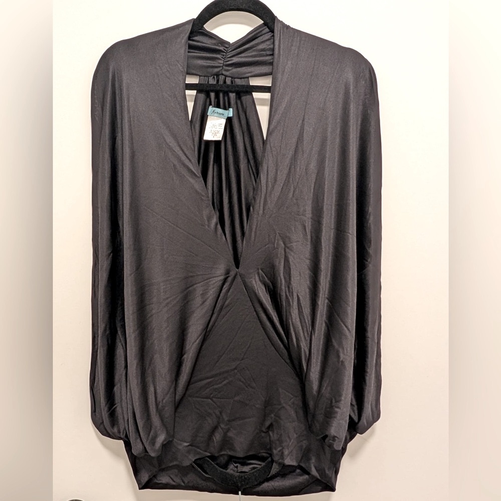 Marciano Black Draped V-Neck Blouse